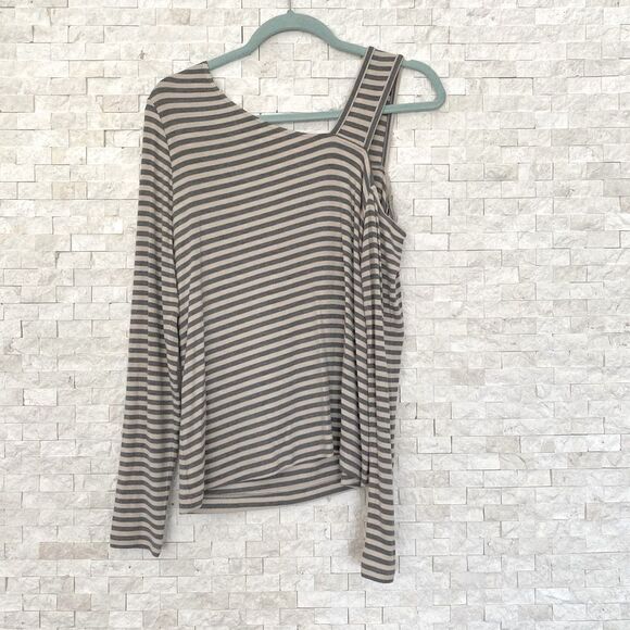 Cabi Gray & Craem Striped Cold Shoulder Dare Tee (4568). Medium NWOT - Picture 6 of 9
